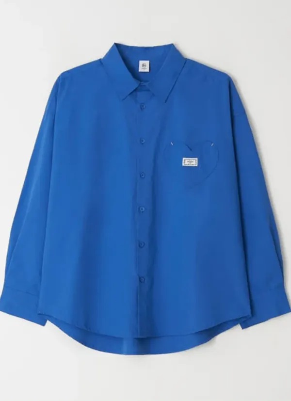 STITCH HEART POCKET OVER FIT SHIRT BLUE