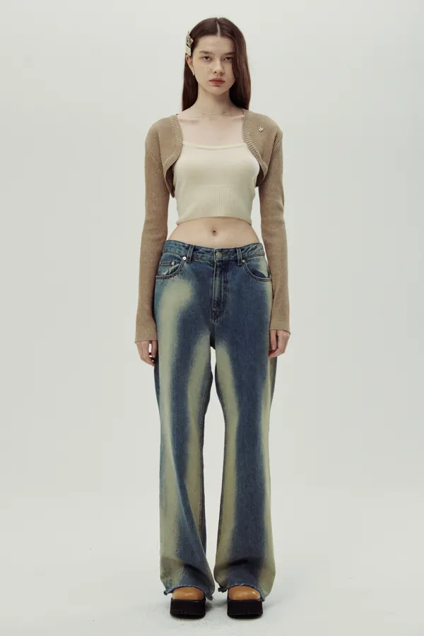 Vertical Line Washed Jeans (Ash Blue)