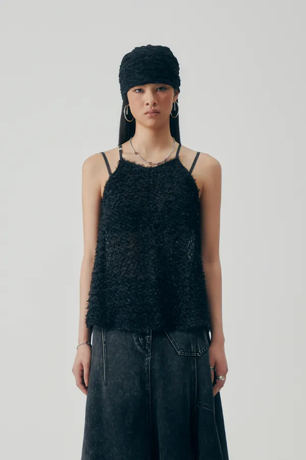 Feather Fringe Bustier Top [ Black ]