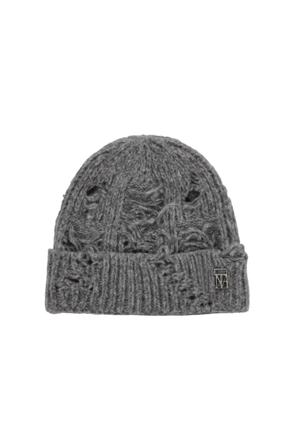 Distressed Knit Beanie [ Gray ]