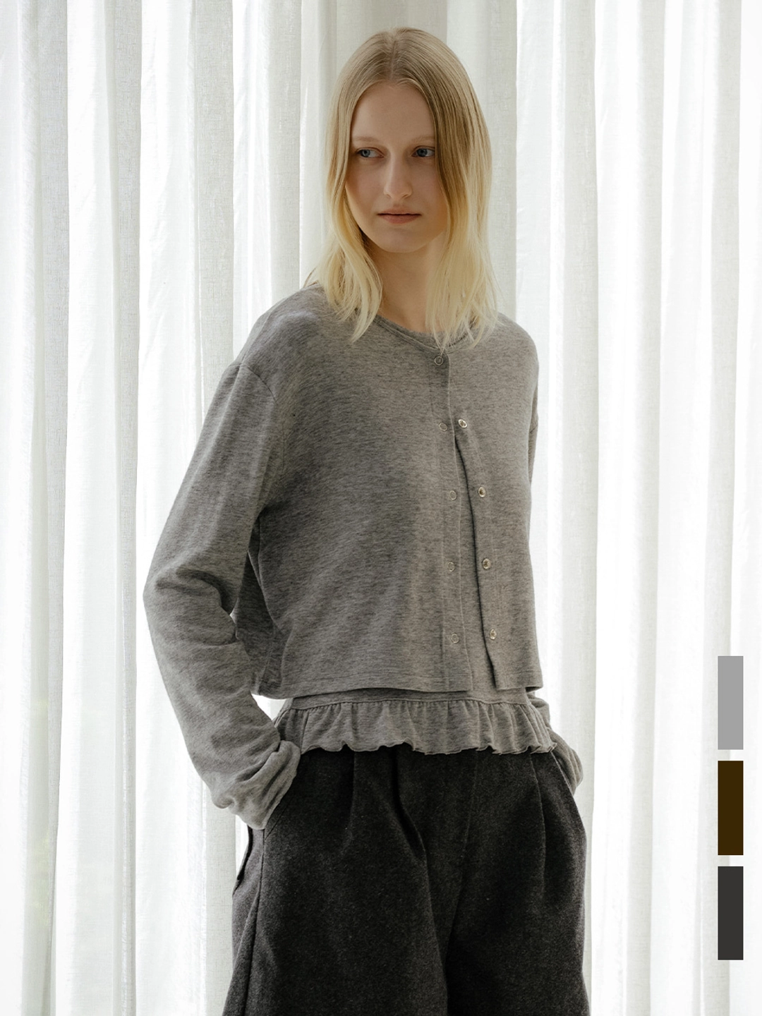 노운베러 Ruffle top-cardigan set [KNFW04CD03]_[3color] 상품 이미지 2