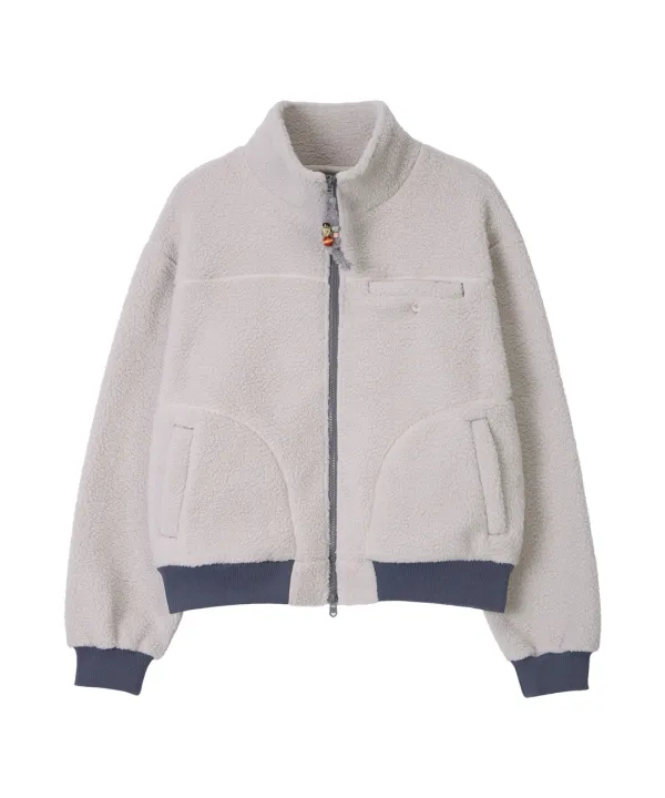 Teddy Shearling Fleece Zip Up-Light Grey