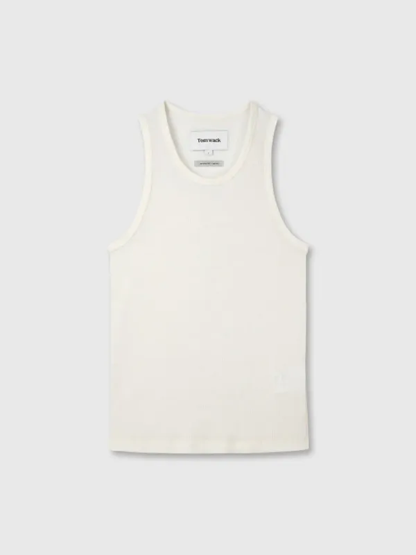 SUPER FINE WOOL RIBBED SLEEVELESS (JAPANESE FABRIC)_ ECRU