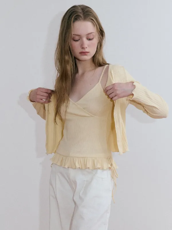 Frill Ribbed Cardigan Set, Butter Yellow