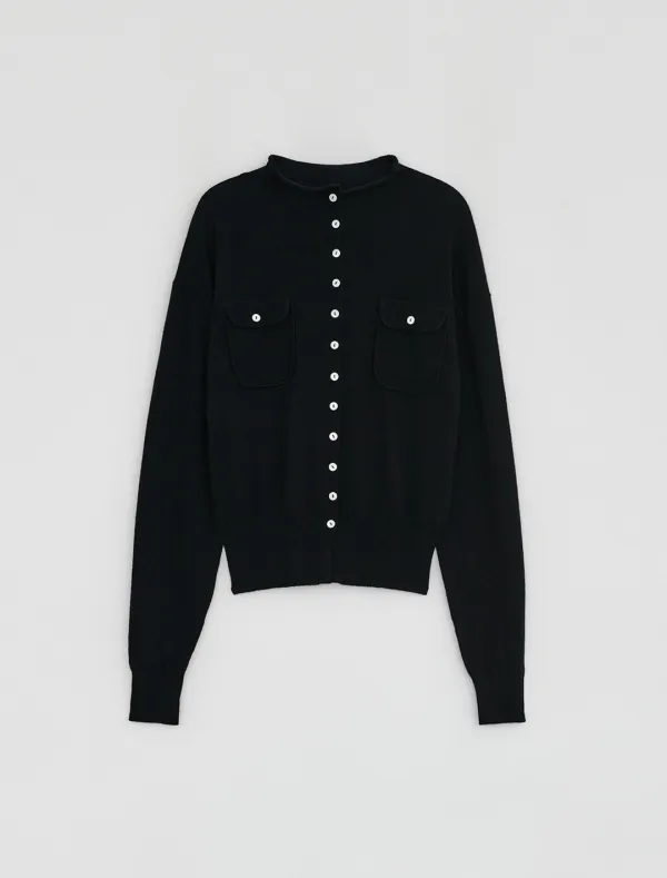 [1st REORDER] TURTLENECK BUTTON CARDIGAN [BLACK]