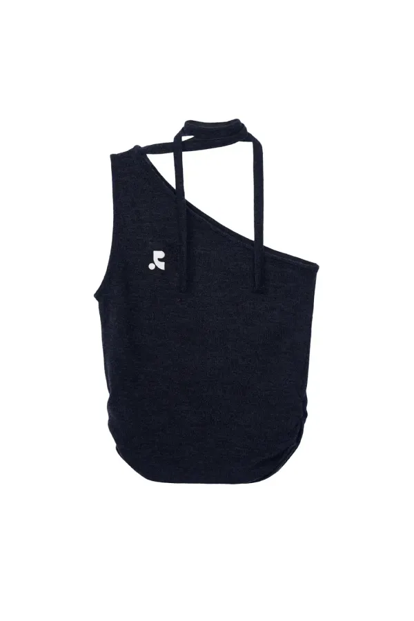 RR ONE SHOULDER TIE TOP - NAVY
