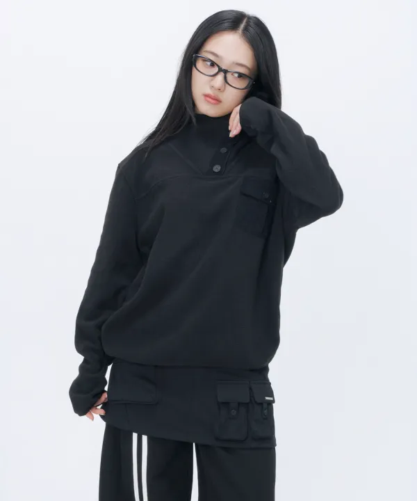 [10월 19일 발매] Button fleece pullover BLACK