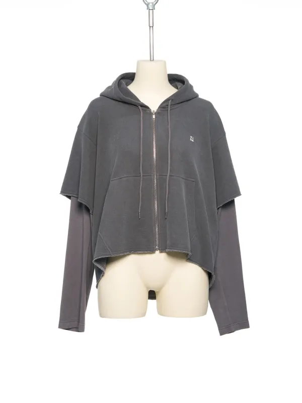 PF25 DARK GRAY RAW EDGE ZIP-UP HOODIE