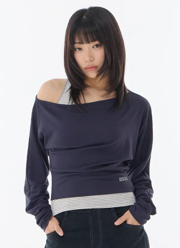 GLEAM OFF SHOULDER LONG SLEEVE / NAVY