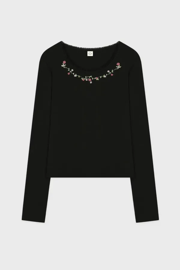 Rose Flower Slim T-Shirt (Black)