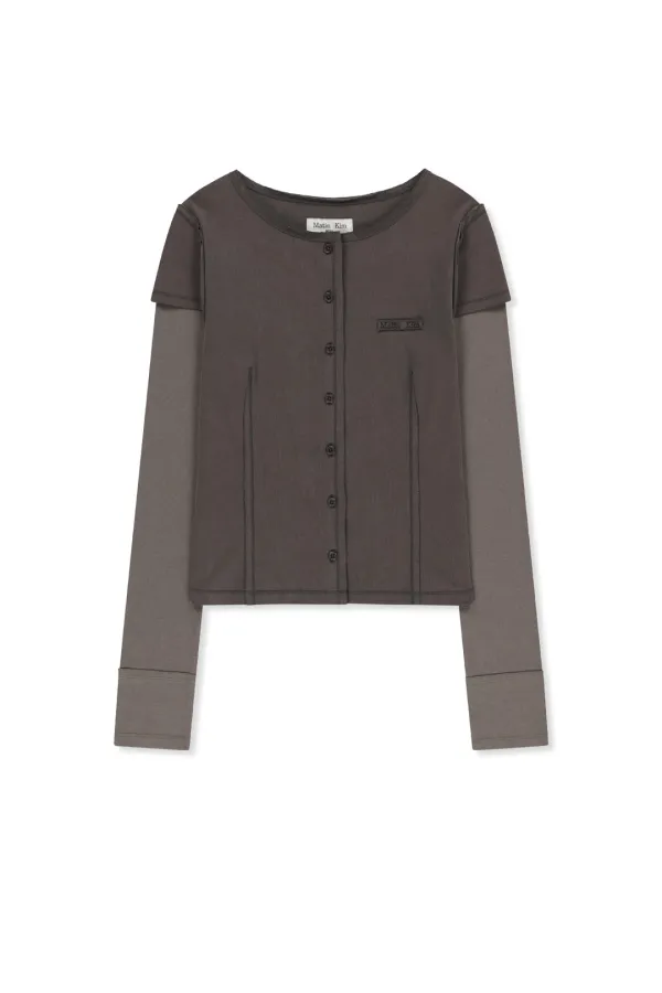 FADED COLOR BLOCK LAYERED BUTTON TOP IN COCOA