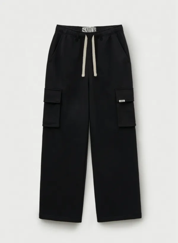 Cargo Wide Sweatpants - Black