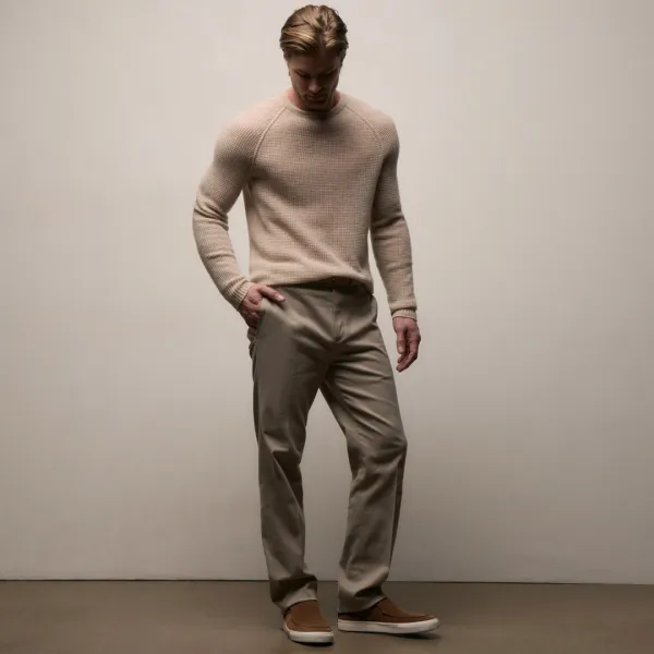Cashmere Touch Twill Trouser - Light Tan
