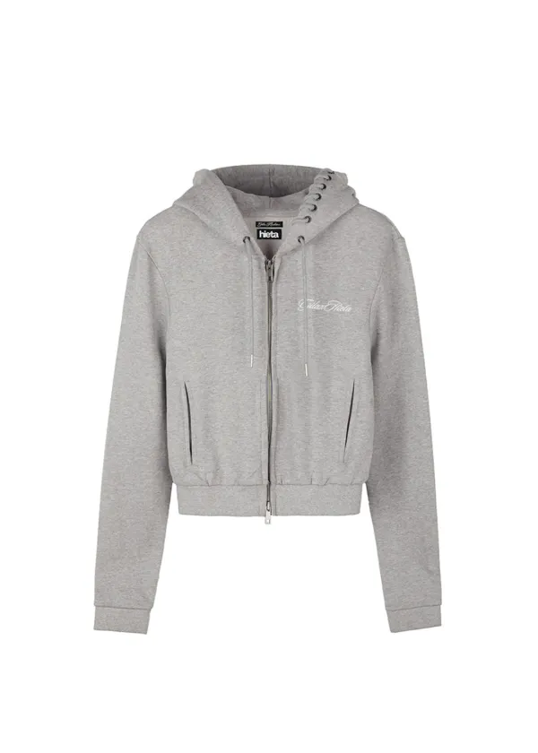 [X Gila] SIDE EYELET SIGNATURE LOGO HOOD ZIP-UP / GREY