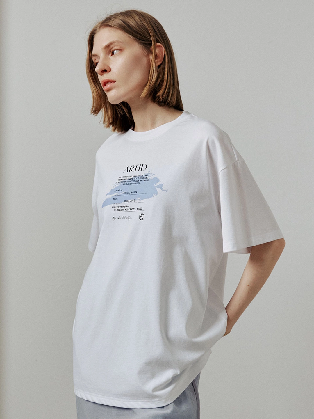 아티드 스프레드 오버핏 반팔 티셔츠_WHITE 상품 이미지 2