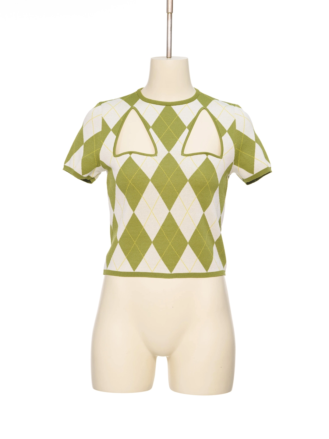 푸쉬버튼 SS26 GREEN ARGYLE CUT-OUT KNIT TOP 상품 이미지 1