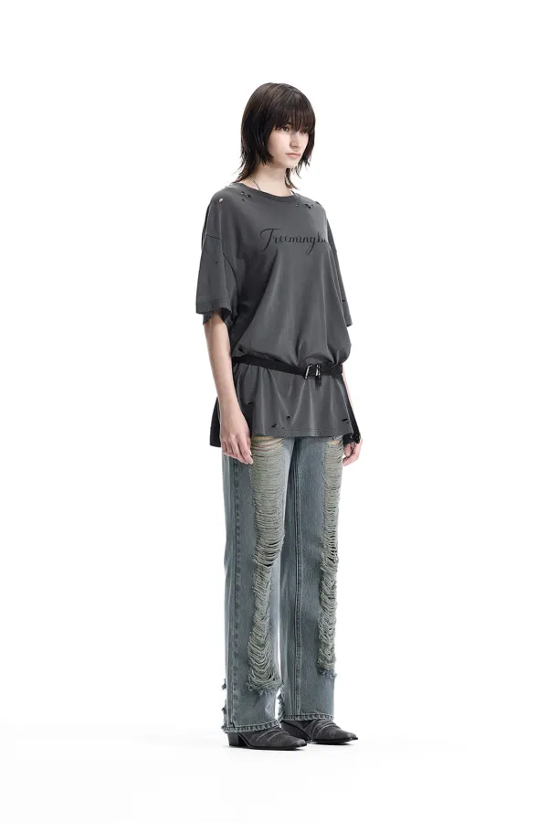 Distressed Logo Graphic T-shirts [ Charcoal ]
