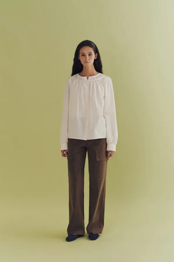 Ria double shirring blouse (ivory)