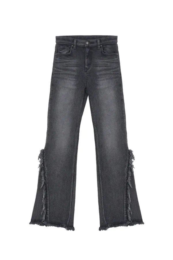 TASSEL TRIM BOOTS CUT PANTS BLACK
