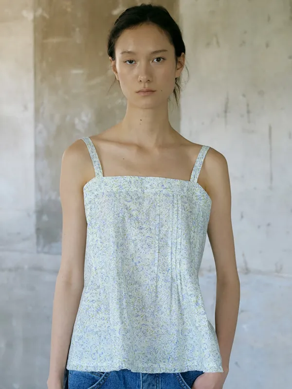 RUFF PINTUCK SLEEVELESS TOP -FLORAL