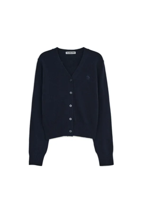 CASHMERE BASIC V-NECK CARDIGAN, NAVY
