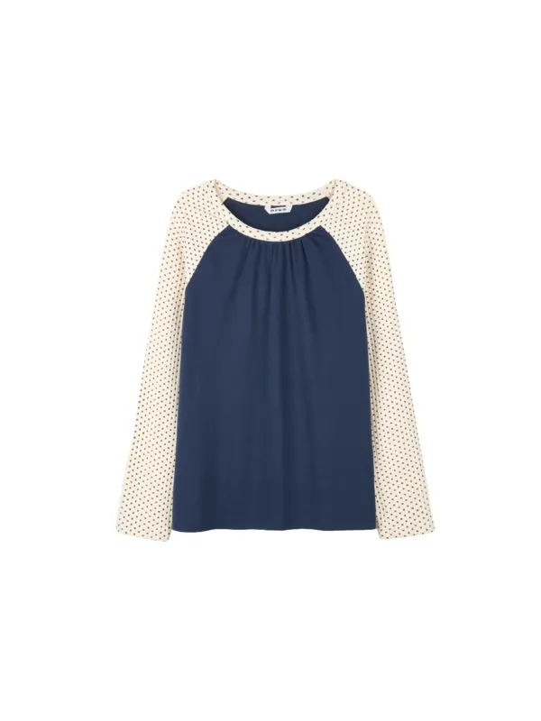 Star Shirring Raglan Tee (Navy Cream)