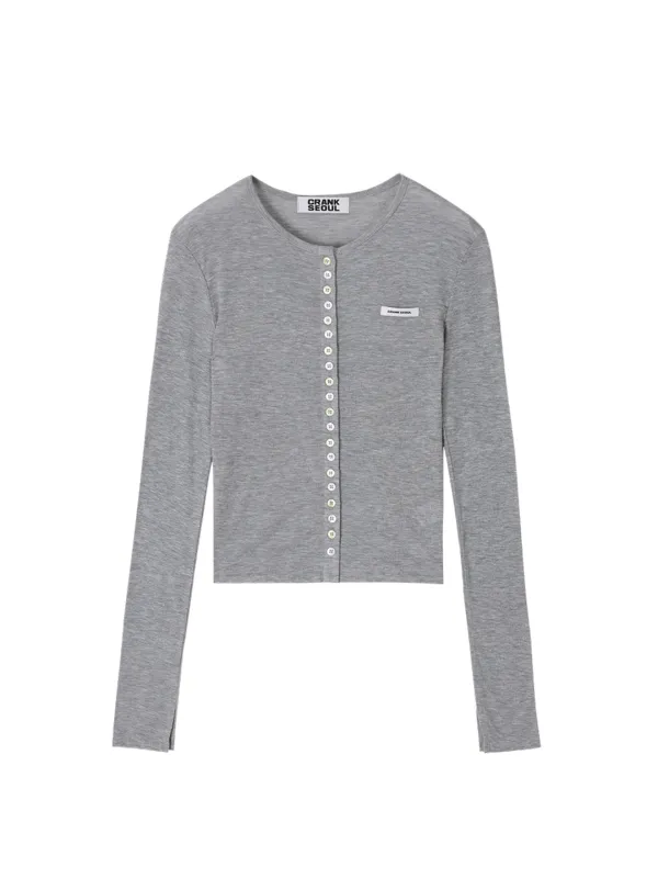 SHEER COLOR BUTTON CARDIGAN_MELANGE GREY