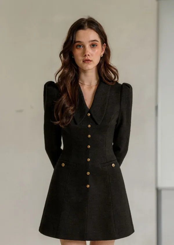 ANC COLLAR TWEED MINI DRESS_BLACK