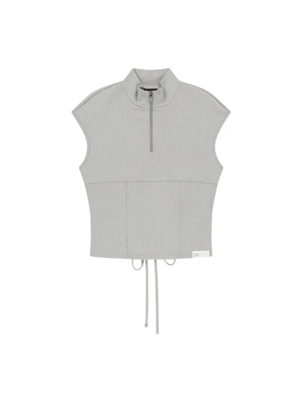 STRAPPY HALF-ZIP SLEEVELESS [LIGHT GREY]