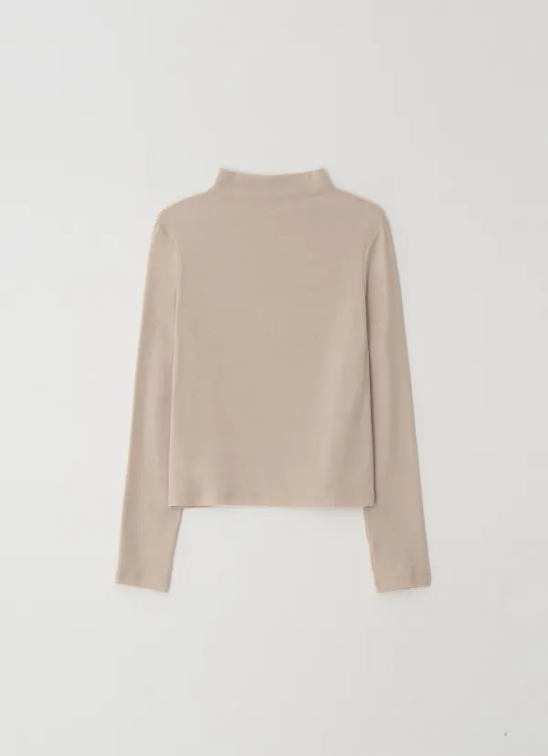 MOKE NECK TURTLE T-SHIRT - BEIGE