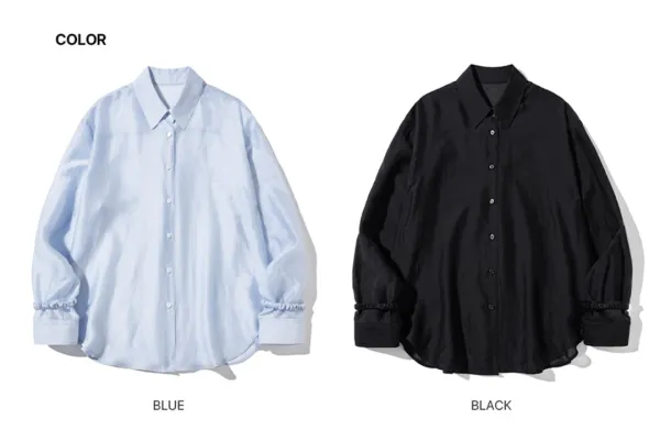 스크런치 포인트 시어 오버핏 셔츠_BLUE