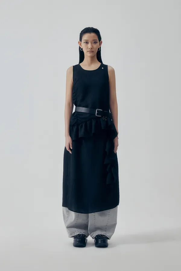 Ruffle Sleeveless One-piece [ Black ]