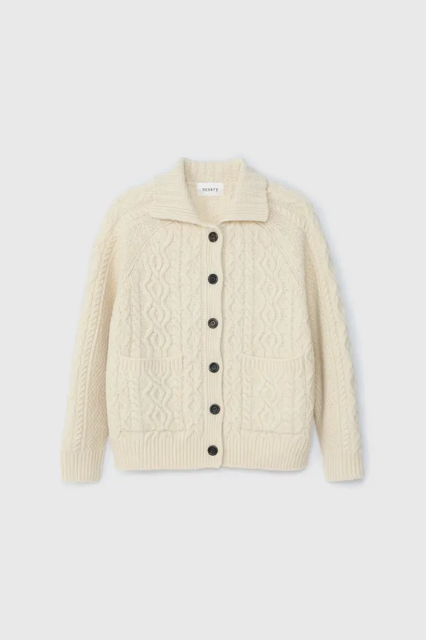 Shetland Wool Button Cardigan (Ivory)