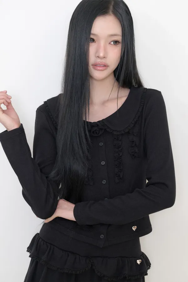 블룸 프릴 가디건 블랙