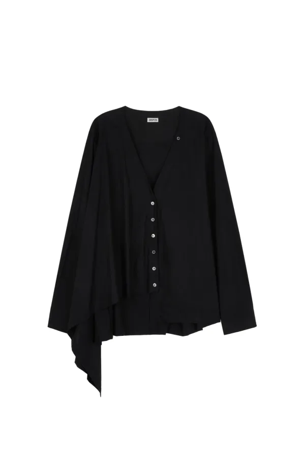 COTTON DRAPE BLOUSE (BLACK)