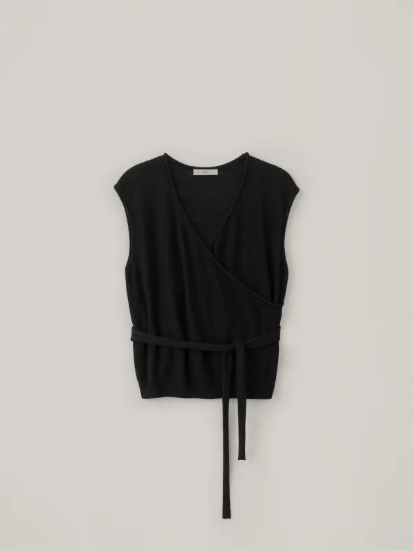 Cotton Wrap Sleeveless Knit - Black