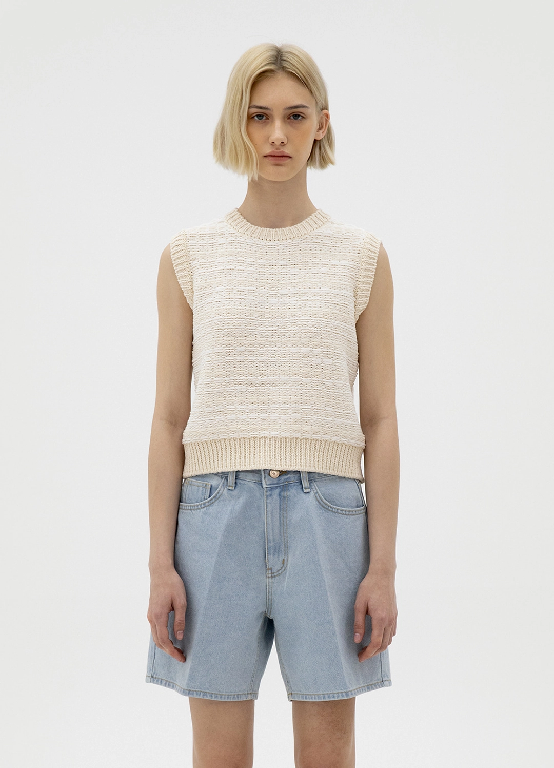 르바 Multi-Jacquard Knit Vest - Ecru 상품 이미지 1