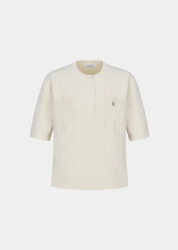 W HENLEY CASHMERE BLEND KNIT TOP - IVORY