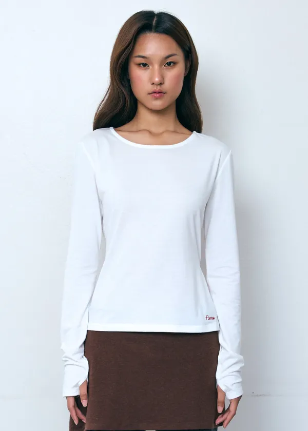 Side Slit Long Sleeve Top_Ivory