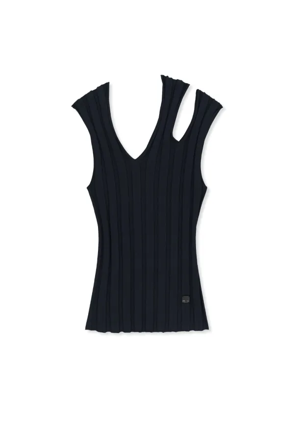 CUT OUT SLEEVELESS KNIT TOP IN DARK NAVY