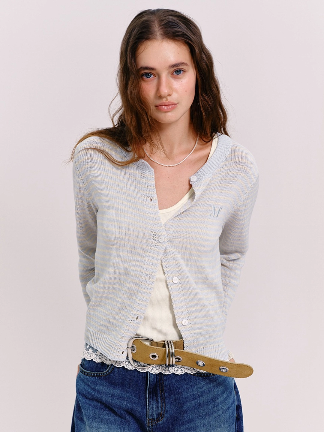 마가린핑거스 LOGO STRIPE CARDIGAN (LIGHT BLUE) 상품 이미지 2