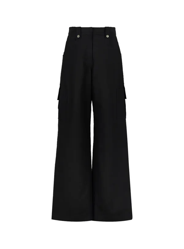COTTON WIDE POCKET PANTS (BLACK)