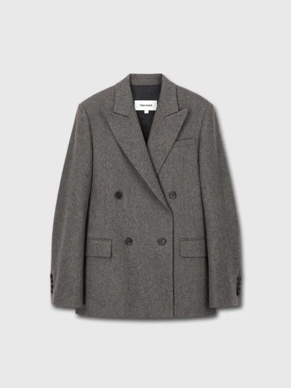 (W) TAILORED WOOL TWILL DOUBLE-BREASTED JACKET_ GREY