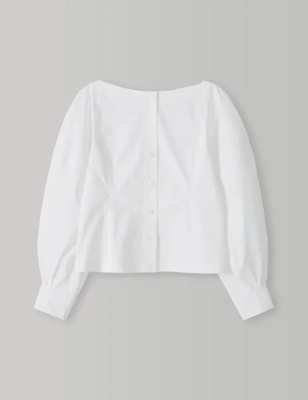 Boat-Neck Volume Blouse (White)