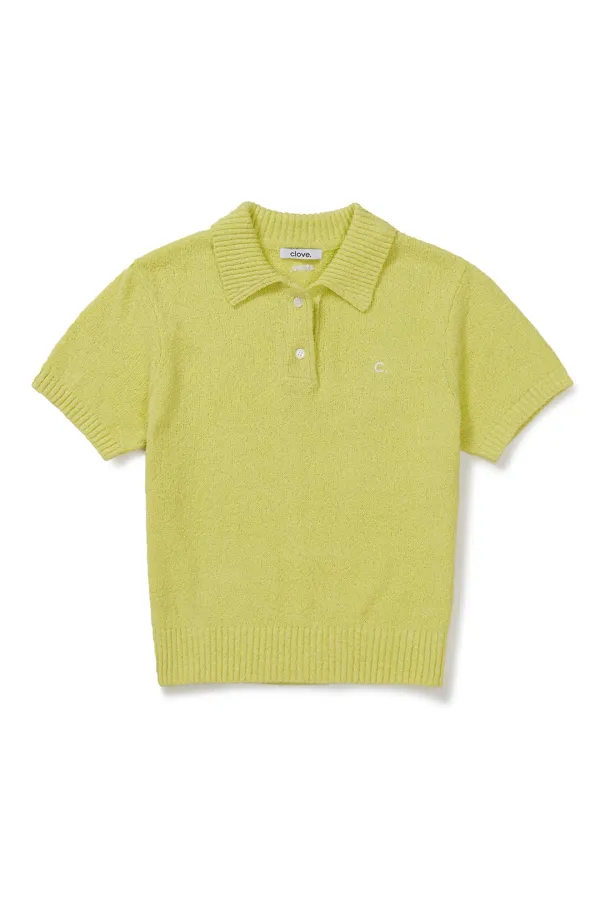 [26SM clove] Boucle Open Collar Knit (Lime)