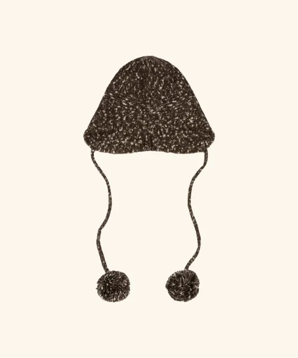 Pom Pom Dot Ear Muff Alpaca Beanie ( Brown )