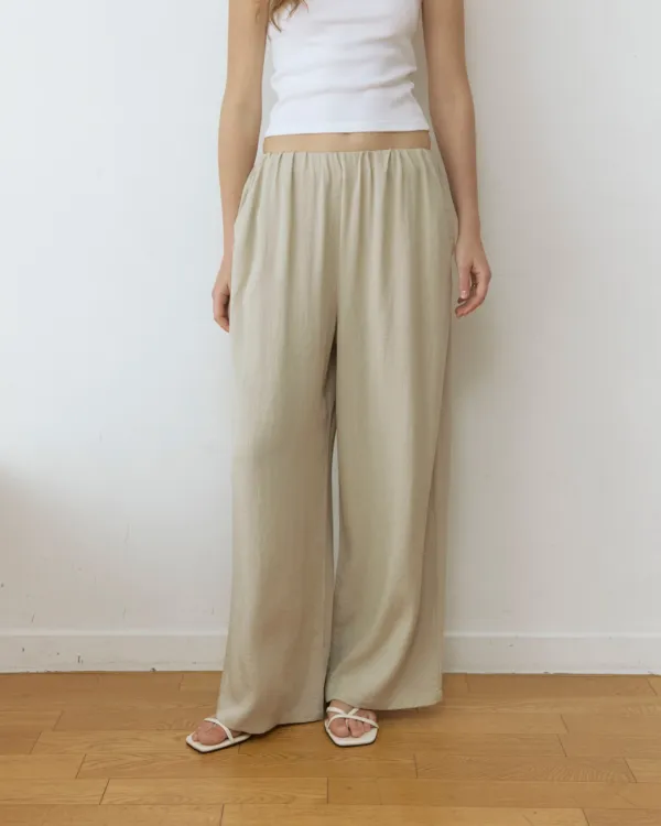 Linen hidden banding wide pants - natural