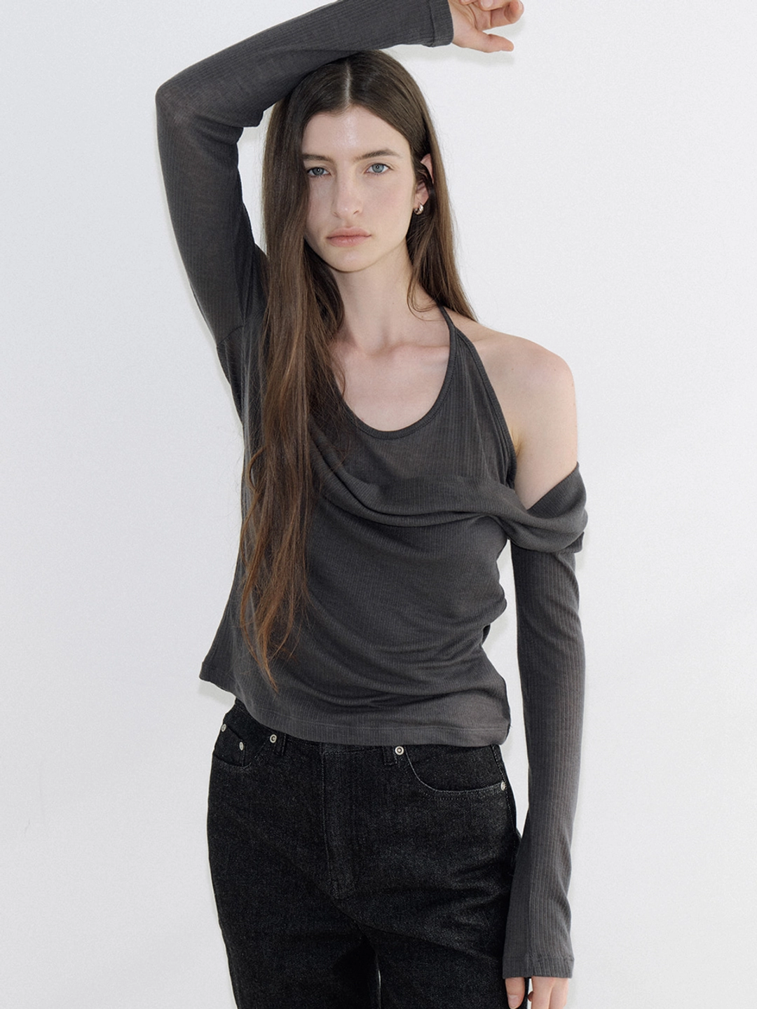 아워코모스 layered wool tencel T-shirt (charcoal) orc 6108 상품 이미지 1