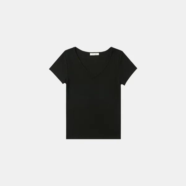 SITP5202 레트로 브이넥 슬림 반팔티_Black