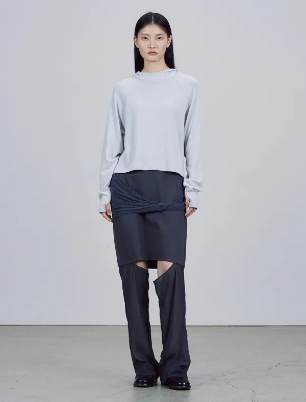 SOFT CROPPED HOODED TOP [LIGHT GREY]
